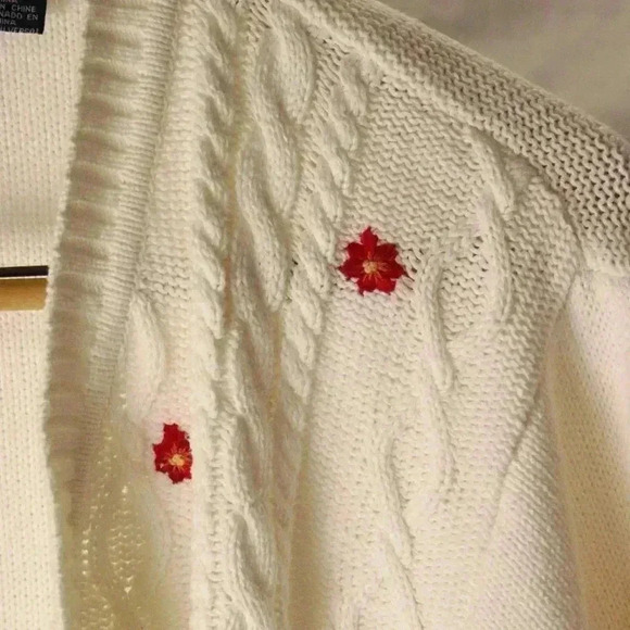Liz Claiborne Lizsport m 100% Cotton knitted floral cardigans cottage sweater - Picture 16 of 16